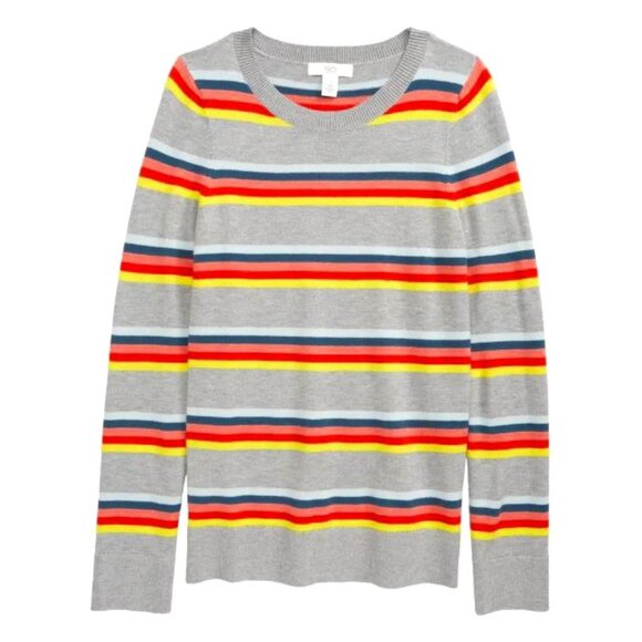 🆕 1901 (Nordstrom brand) Kids' Grey Heather Rainbow Stripe Fitted Sweater - Picture 1 of 7